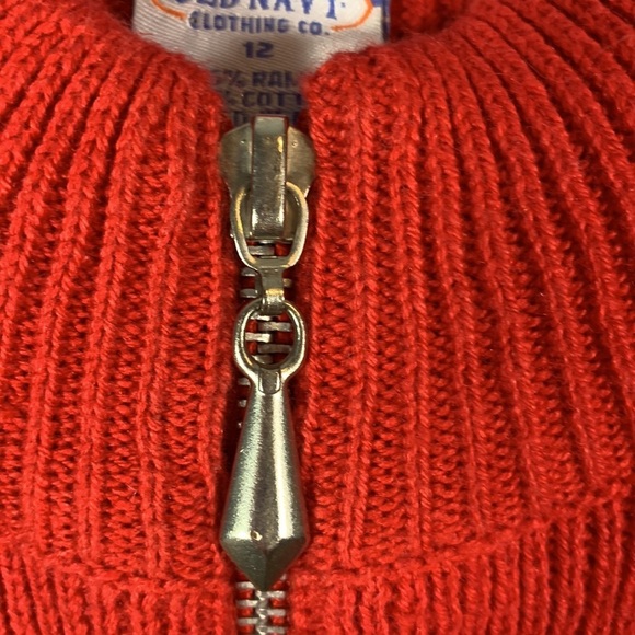 Old navy vintage Ramie zip up cardigan sweater mock neck boys girls 10 red white - Picture 4 of 5
